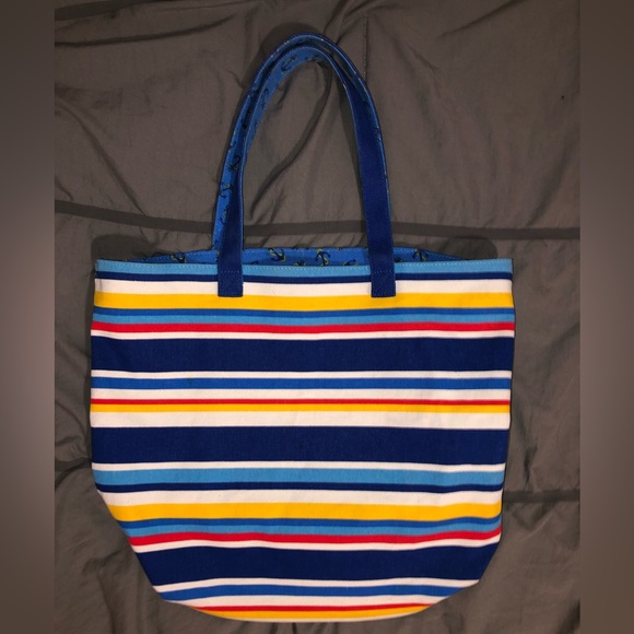 Punctuate Canvas Tote Beach Bag Stripes Anchors Primary Colors NICE - Picture 9 of 9